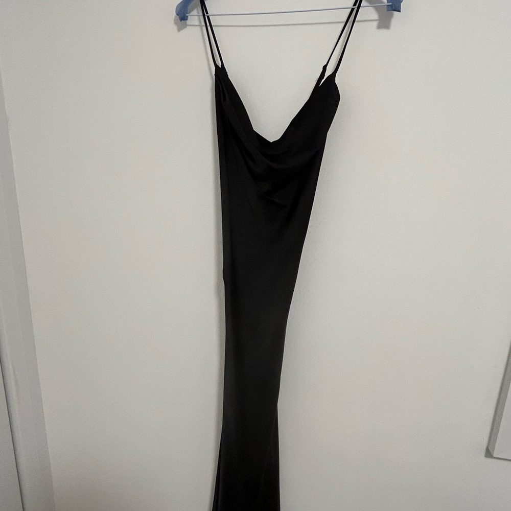 Evernew Opal Bias Cowl Satin Midi Dress Black - Picture 2 of 3